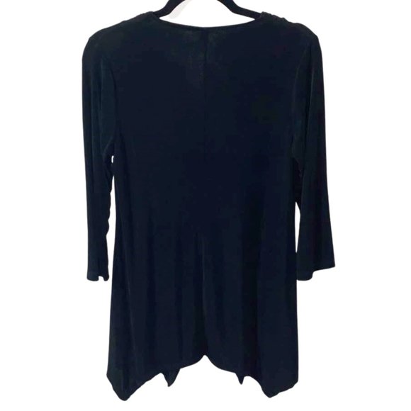 Slinky Brand Blouse - Long Sleeve - XS - Handkerchief Hem - Faux Scarf V-Neck - Picture 2 of 6